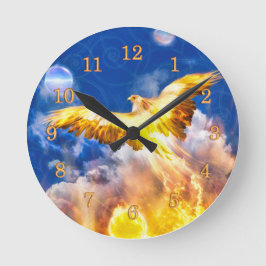 Phoenix Bird STEIGT ÜBER IHREN TROUBLES Runde Wanduhr
