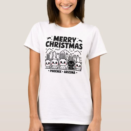 Phoenix City Arizona Frohe Weihnachtskatzen USA T-Shirt (Vorderseite)