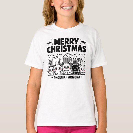 Phoenix City Arizona Frohe Weihnachtskatzen USA T-Shirt (Vorderseite)