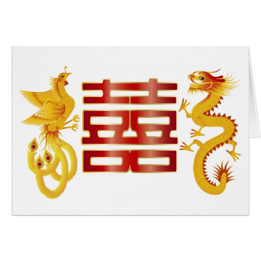 Phoenix-Drache-Doppelt-Glück-Karte (Vorderseite (Horizontal))
