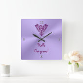 Phoenix Emblem Design with Hello Gorgeous text Quadratische Wanduhr (Zuhause)