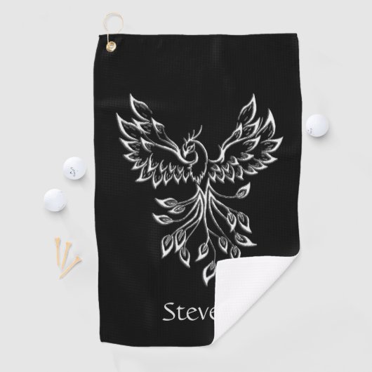 Phoenix Erhöhungen bei Black Personal Golfhandtuch (Insitu)
