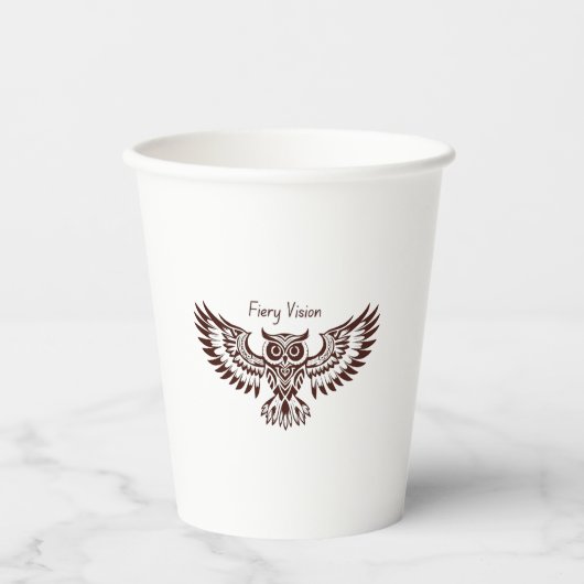 Phoenix-Eule – Feurige Vision Pappbecher (Vorderseite)