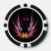 Phoenix - farbenfrohe Fraktalkunst auf Schwarz, in Pokerchips (Vorderseite)