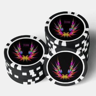 Phoenix - farbenfrohe Fraktalkunst auf Schwarz, in Pokerchips