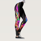 Phoenix - farbige Fraktal-Kunst auf schwarz Leggings (Rechts)