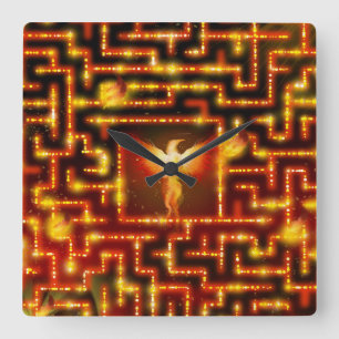 Phoenix Fiery Maze Clock Quadratische Wanduhr