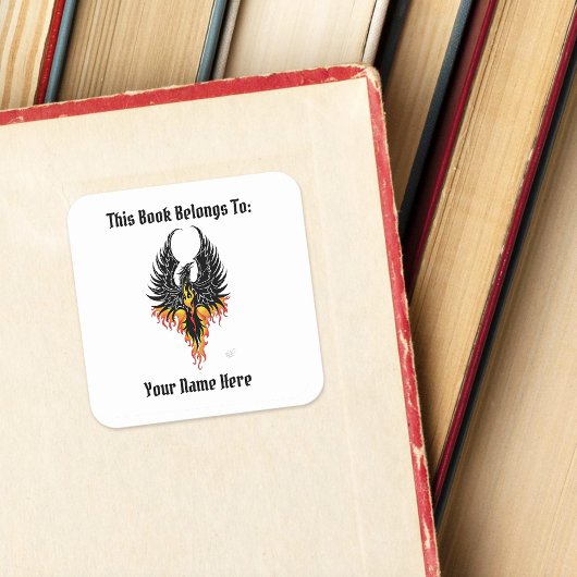 Phoenix Firebird Tribal Flames Buchzeichen Quadratischer Aufkleber
