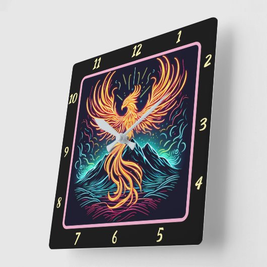 Phoenix Flammen über dem Moonlit Canyon Quadratische Wanduhr (Winkel)
