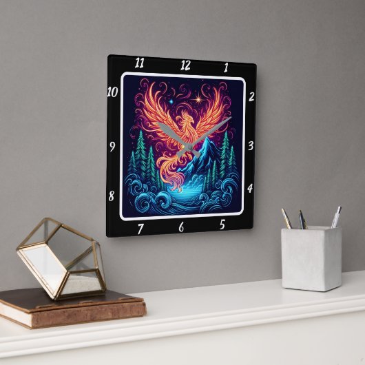 Phoenix Flug über den Mitternachtrücken Quadratische Wanduhr (Büro)