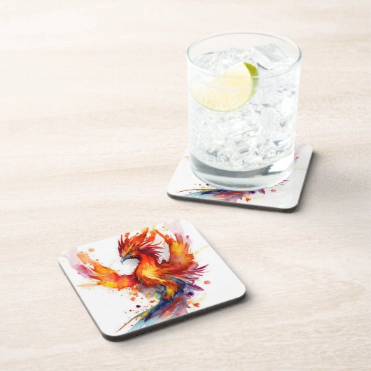 Phoenix in Flames Watercolor-Design Getränkeuntersetzer (Rechte Seite)