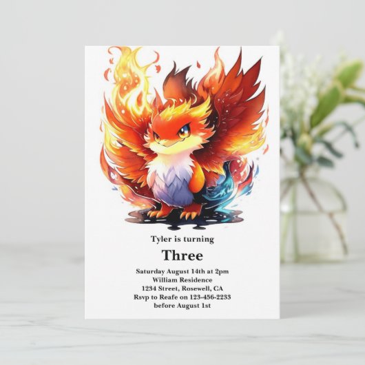 Phoenix Kindergeburtstag Einladung (Stehend Vorderseite)