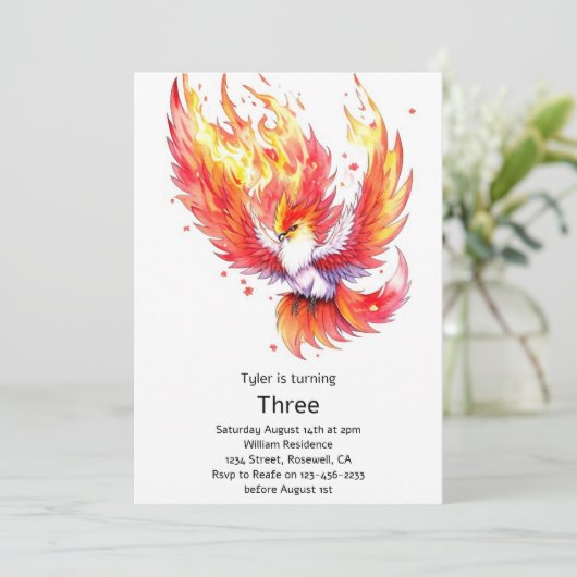 Phoenix Kindergeburtstag Einladung (Stehend Vorderseite)
