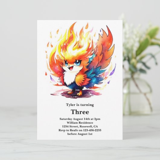 Phoenix Kindergeburtstag Einladung (Stehend Vorderseite)