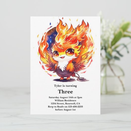 Phoenix Kindergeburtstag Einladung (Stehend Vorderseite)