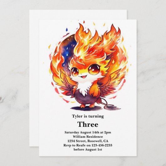 Phoenix Kindergeburtstag Einladung (Vorne/Hinten)