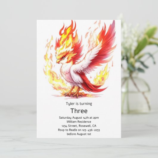 Phoenix Kindergeburtstag Einladung (Stehend Vorderseite)