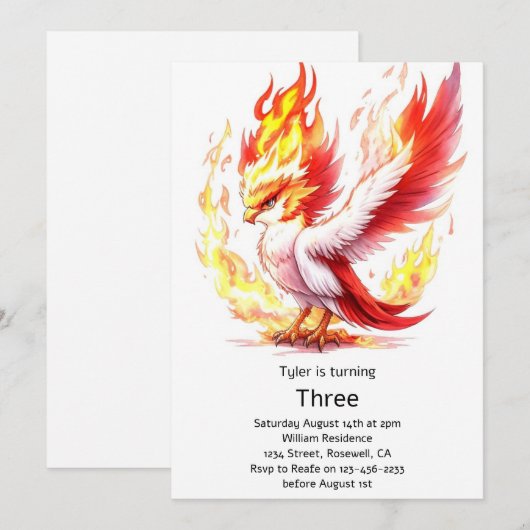 Phoenix Kindergeburtstag Einladung (Vorne/Hinten)