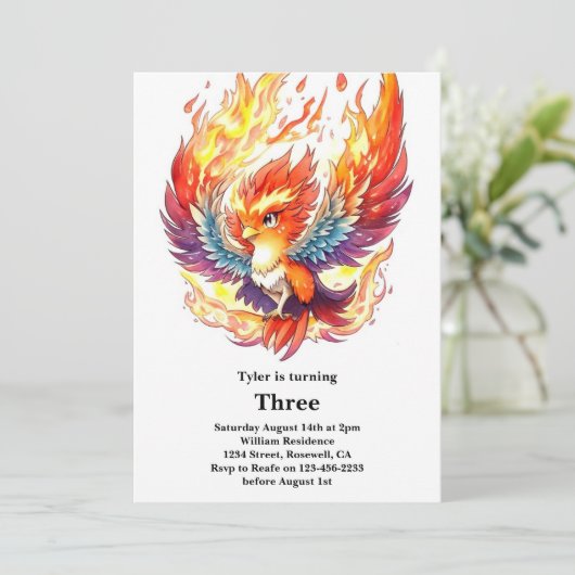 Phoenix Kindergeburtstag Einladung (Stehend Vorderseite)