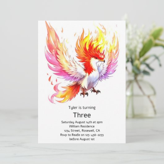 Phoenix Kindergeburtstag Einladung (Stehend Vorderseite)