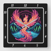 Phoenix leuchtet über ruhige Wälder Quadratische Wanduhr (Vorderseite)