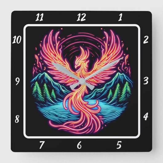 Phoenix leuchtet über ruhige Wälder Quadratische Wanduhr (Vorderseite)