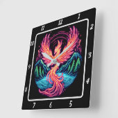 Phoenix leuchtet über ruhige Wälder Quadratische Wanduhr (Winkel)