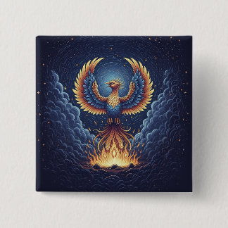 Phoenix: mystical world, symbol of good fortune button