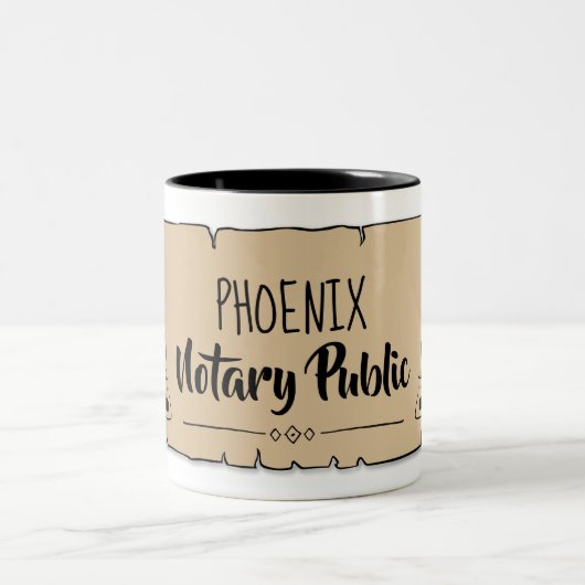 Phoenix Notary Public Scroll Feather Quill Zweifarbige Tasse (Mittel)