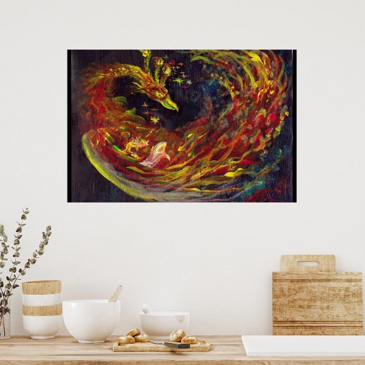 Phoenix Pheonix Red Firebird Thunderbird Flames Poster (Küche)