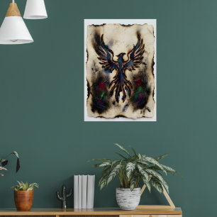 Phoenix Rising Dark Fire Fantasy-Finetskunst-Druck Poster