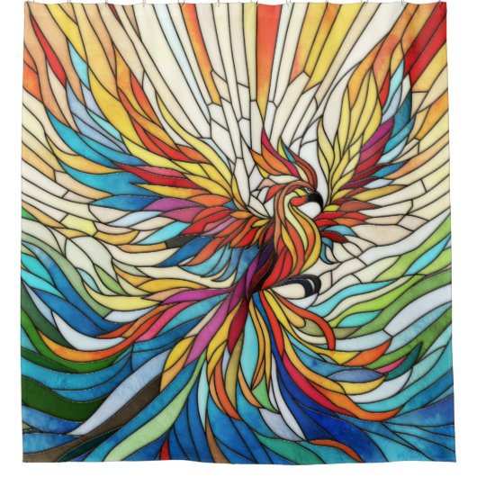 Phoenix Rising - farbige Mosaikkunst Duschvorhang (Vorderseite)