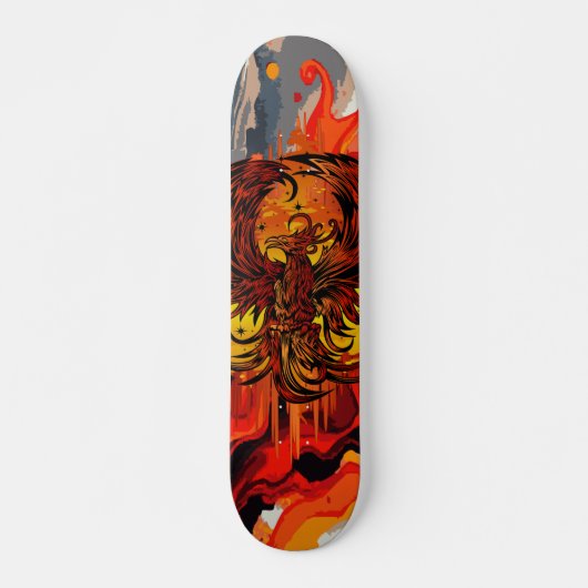 Phoenix Rising Feuerkunst mit griffigem Farbsplash Skateboard (Vorne)