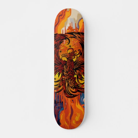 Phoenix Rising Feuerkunst mit lodernder Flammenmal Skateboard (Vorne)