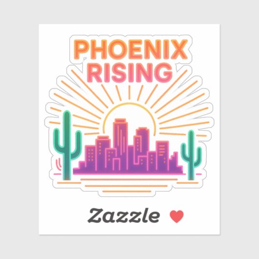 Phoenix Rising Neon City – Retro Synthwave-Wüste Aufkleber (Blatt)