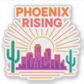 Phoenix Rising Neon City – Retro Synthwave-Wüste Aufkleber (Vorderseite)