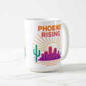 Phoenix Rising Neon City – Retro Synthwave-Wüste Kaffeetasse (VorderseiteRechts)