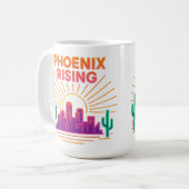 Phoenix Rising Neon City – Retro Synthwave-Wüste Kaffeetasse (Vorderseite Links)