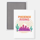 Phoenix Rising Neon City – Retro Synthwave-Wüste Magnet (Vorderseite/Rückseite)