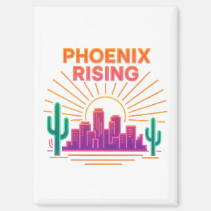 Phoenix Rising Neon City – Retro Synthwave-Wüste Magnet