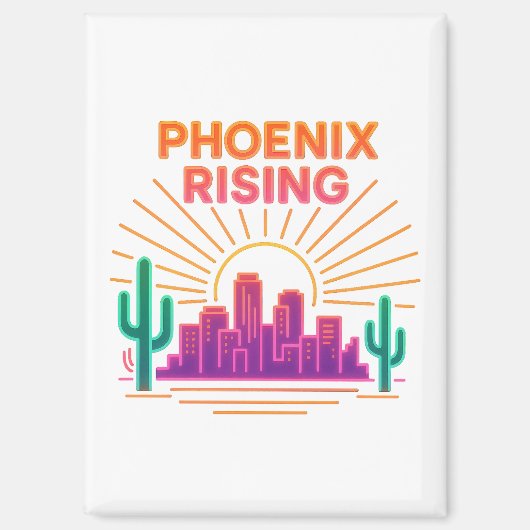 Phoenix Rising Neon City – Retro Synthwave-Wüste Magnet (Vorderseite)