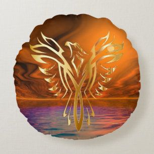 Phoenix Rising Rundes Kissen