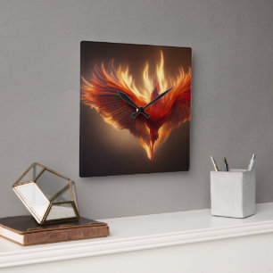Phoenix Rising Unterstützungs-Karte der Stärke Quadratische Wanduhr