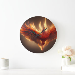 Phoenix Rising Unterstützungs-Karte, die Stärke in Große Wanduhr