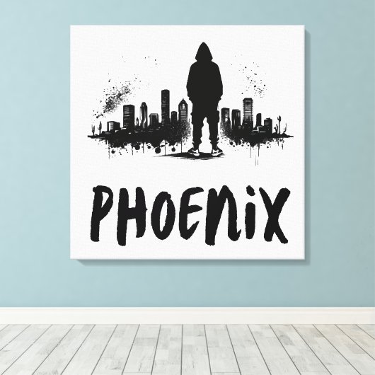 Phoenix Skyline Ink Spritzer Leinwand Art (Insitu (Holzboden))