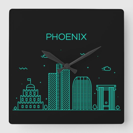 Phoenix Skyline Quadratische Wanduhr (Vorderseite)