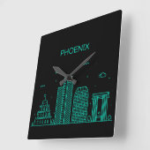 Phoenix Skyline Quadratische Wanduhr (Winkel)