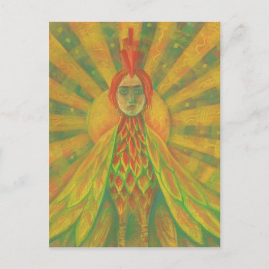 Phoenix Sun Bird Woman Goddess Fantasy Surrealismu Postkarte (Vorderseite)