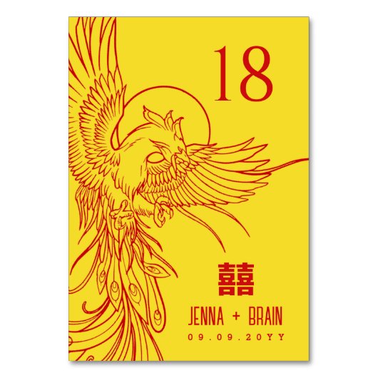 Phoenix Thema Doppeltes Glück | Red on Gold Tischnummer (Vorderseite)