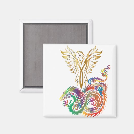Phoenix und das Dragon Oriental Ying Yang Design Magnet (Vorderseite/Rückseite)